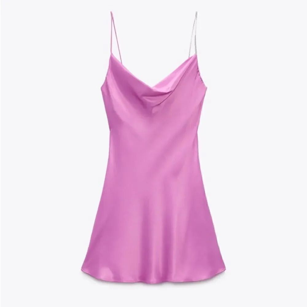 ZARA SATIN RHINESTONE STRAP SLIP DRESS Barbiecore Barbie Core - Picture 6 of 7